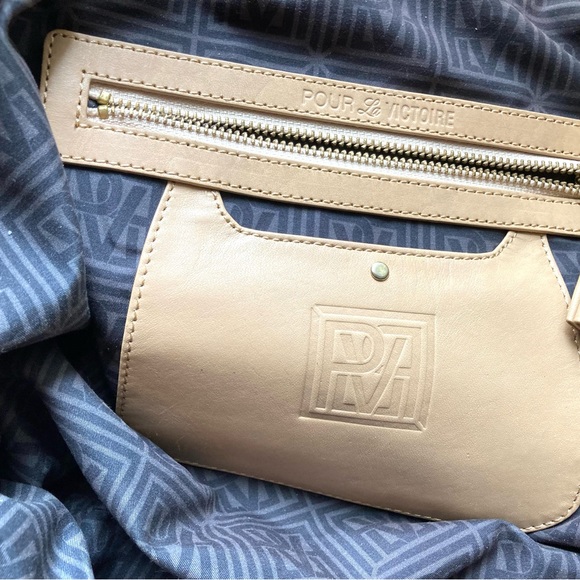 Pour La Victoire Leather basketweaved Authentic Extra Large Tote  Tan/Orange - Picture 13 of 16